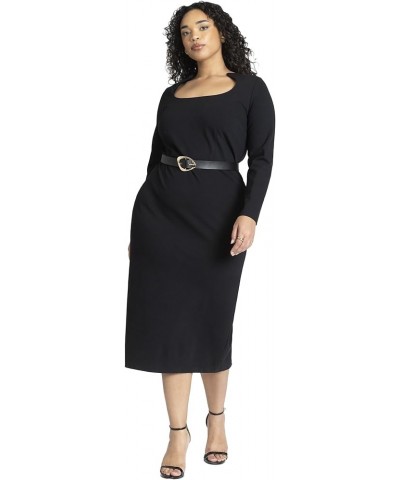 Women's Plus Size Shaped Neckline Ponte Dress Black Onyx $28.98 Dresses