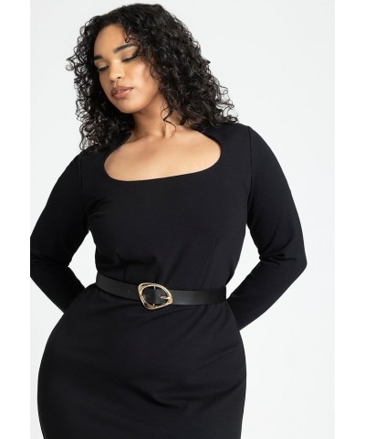 Women's Plus Size Shaped Neckline Ponte Dress Black Onyx $28.98 Dresses