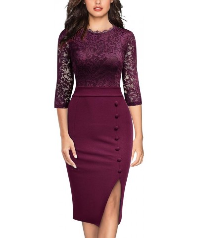 Women's Floral Lace Split Slim Cocktail Party Dress A-burgundy $14.30 Dresses