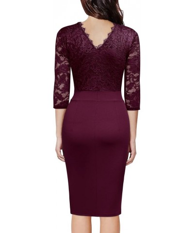 Women's Floral Lace Split Slim Cocktail Party Dress A-burgundy $14.30 Dresses