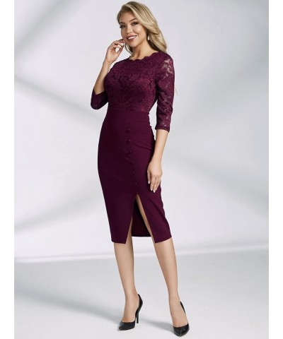 Women's Floral Lace Split Slim Cocktail Party Dress A-burgundy $14.30 Dresses