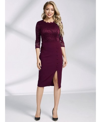 Women's Floral Lace Split Slim Cocktail Party Dress A-burgundy $14.30 Dresses