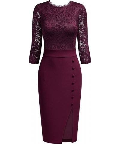 Women's Floral Lace Split Slim Cocktail Party Dress A-burgundy $14.30 Dresses