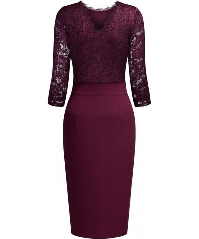 Women's Floral Lace Split Slim Cocktail Party Dress A-burgundy $14.30 Dresses