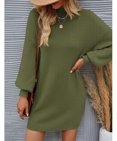 Women's 2024 Fall Turtleneck Sweaters Dress Oversized Long Lantern Sleeve Casual Knit Pullover Short Dresses Armygreen $23.65...