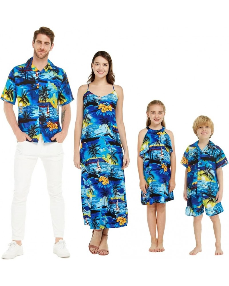 Matchable Family Hawaiian Luau Men Women Girl Boy Clothes in Sunset Blue Big Girl Girl Elastic Top Strap $7.54 Jewelry