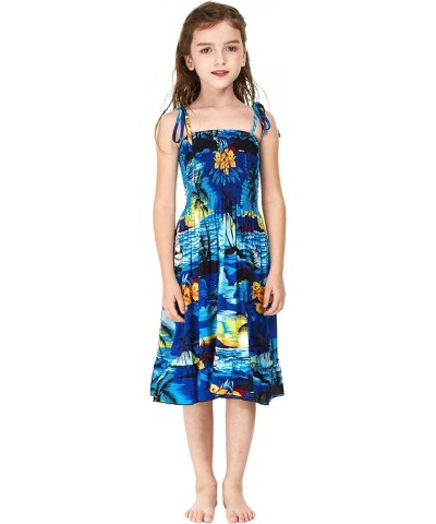 Matchable Family Hawaiian Luau Men Women Girl Boy Clothes in Sunset Blue Big Girl Girl Elastic Top Strap $7.54 Jewelry