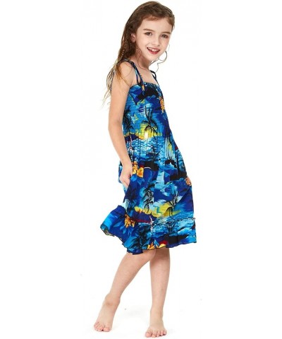 Matchable Family Hawaiian Luau Men Women Girl Boy Clothes in Sunset Blue Big Girl Girl Elastic Top Strap $7.54 Jewelry