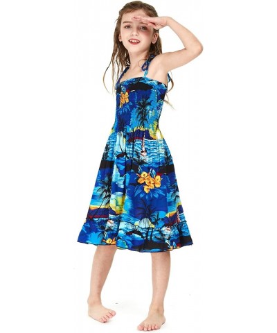 Matchable Family Hawaiian Luau Men Women Girl Boy Clothes in Sunset Blue Big Girl Girl Elastic Top Strap $7.54 Jewelry