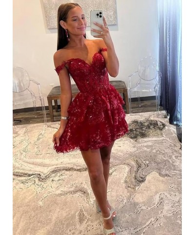 One Shoulder Lace Appliques Homecoming Dress for Teens Sparkly Sequin Tulle Short Formal Dress Cocktail Party Gown ABC60 Z-li...