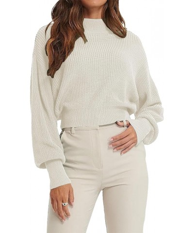 Women's Mock Crew Neck Batwing Long Bell Sleeve Oversized Ribbed Knit Cropped Pullover Sweater Tops A-white $17.50 Sweaters