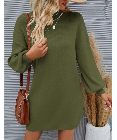 Women's 2024 Fall Turtleneck Sweaters Dress Oversized Long Lantern Sleeve Casual Knit Pullover Short Dresses Armygreen $23.65...