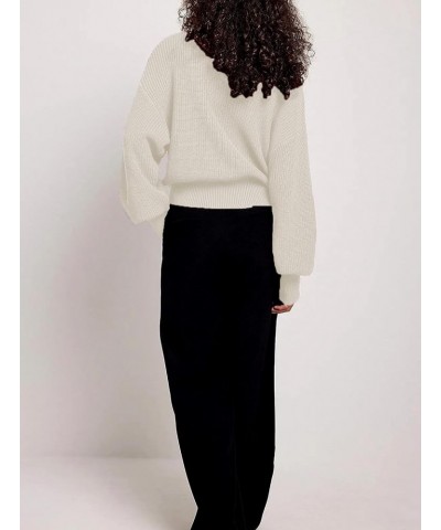 Women's Mock Crew Neck Batwing Long Bell Sleeve Oversized Ribbed Knit Cropped Pullover Sweater Tops A-white $17.50 Sweaters