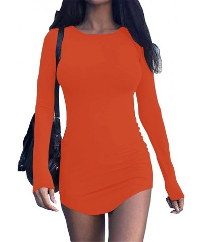 Women's Sexy Bodycon Tight Long Sleeve Mini T Shirts Dresses Irregular Hem Orange $9.48 Dresses