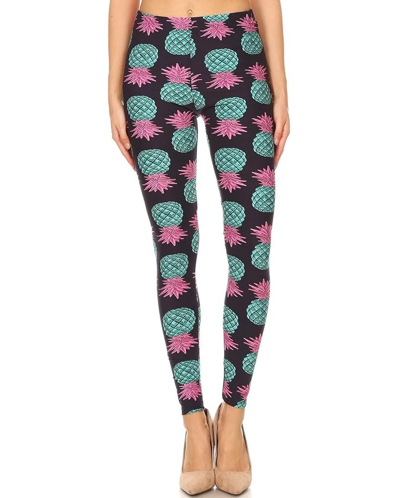 Women's Unique Design Pattern Printed Leggings for Regular Plus 3X5X – Buttery Soft Halloween Christmas Holiday Blue Pineappl...