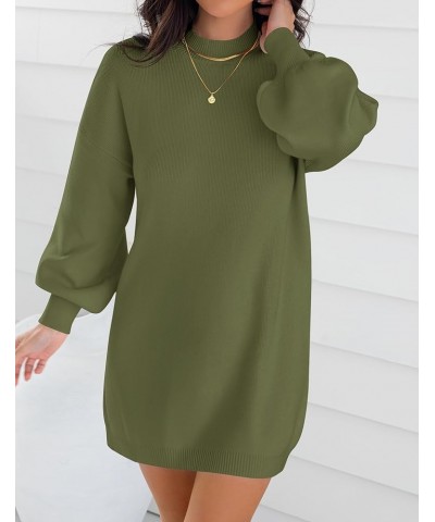 Women's 2024 Fall Turtleneck Sweaters Dress Oversized Long Lantern Sleeve Casual Knit Pullover Short Dresses Armygreen $23.65...