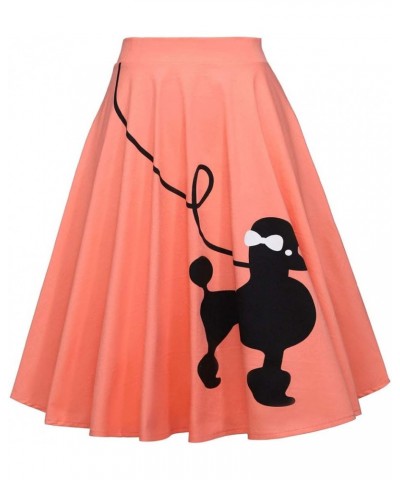 Women's 50s Cute Poodle Zipper Back Ruffled Swing A-Line Skirt Pink $12.60 Skirts