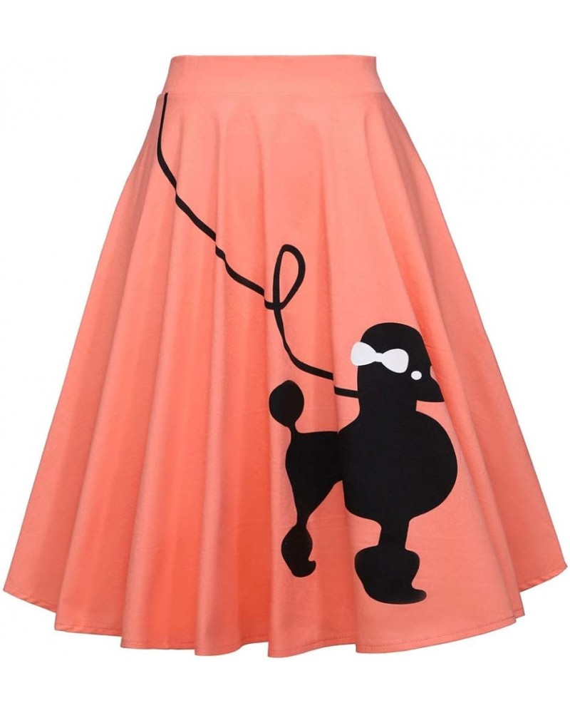 Women's 50s Cute Poodle Zipper Back Ruffled Swing A-Line Skirt Pink $12.60 Skirts