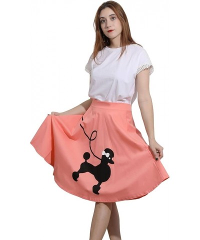 Women's 50s Cute Poodle Zipper Back Ruffled Swing A-Line Skirt Pink $12.60 Skirts