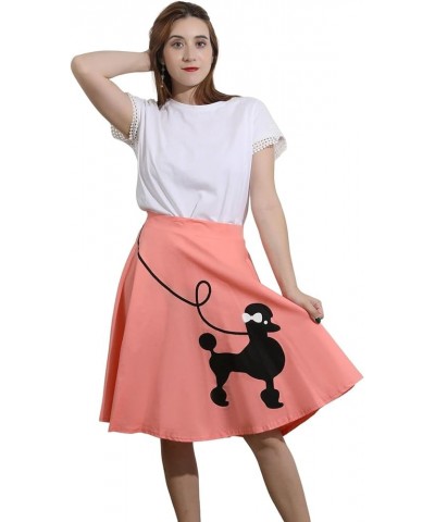 Women's 50s Cute Poodle Zipper Back Ruffled Swing A-Line Skirt Pink $12.60 Skirts