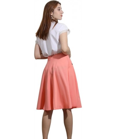 Women's 50s Cute Poodle Zipper Back Ruffled Swing A-Line Skirt Pink $12.60 Skirts