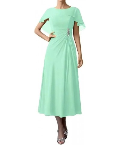 Bat Sleeves Mother of The Bride Dresses Tea Length Pleated Chiffon Cloak Formal Evening Gown for Wedding Light-green $26.65 D...