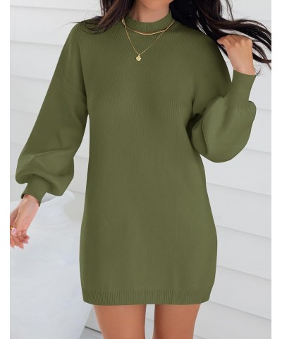 Women's 2024 Fall Turtleneck Sweaters Dress Oversized Long Lantern Sleeve Casual Knit Pullover Short Dresses Armygreen $23.65...