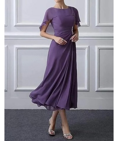 Bat Sleeves Mother of The Bride Dresses Tea Length Pleated Chiffon Cloak Formal Evening Gown for Wedding Light-green $26.65 D...