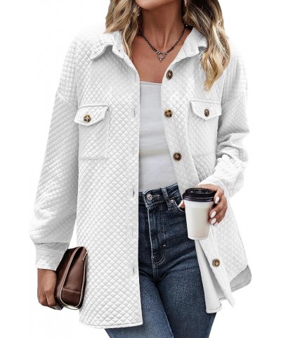 Women's Oversized Quilted Shirt Jackets Solid Shacket Casual Long Sleeve Button Down Coat Tops S-XXL White $20.16 Jackets