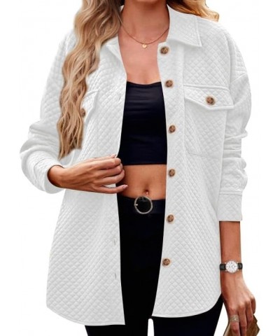 Women's Oversized Quilted Shirt Jackets Solid Shacket Casual Long Sleeve Button Down Coat Tops S-XXL White $20.16 Jackets