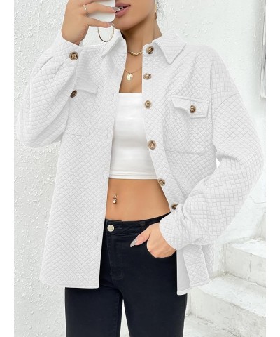 Women's Oversized Quilted Shirt Jackets Solid Shacket Casual Long Sleeve Button Down Coat Tops S-XXL White $20.16 Jackets