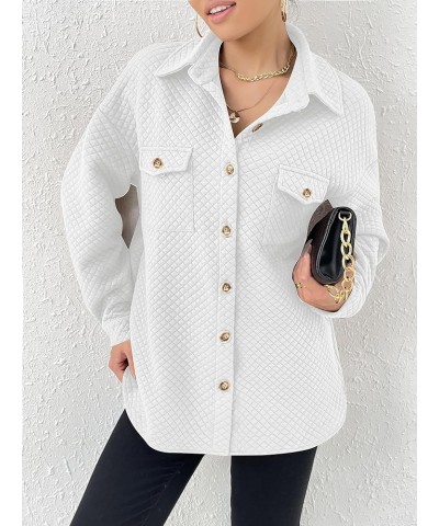 Women's Oversized Quilted Shirt Jackets Solid Shacket Casual Long Sleeve Button Down Coat Tops S-XXL White $20.16 Jackets