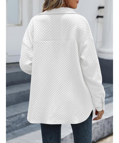 Women's Oversized Quilted Shirt Jackets Solid Shacket Casual Long Sleeve Button Down Coat Tops S-XXL White $20.16 Jackets