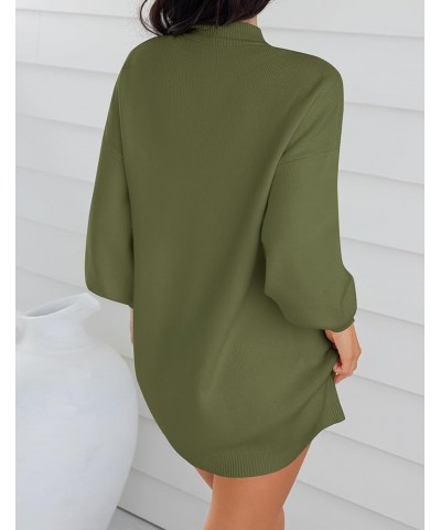 Women's 2024 Fall Turtleneck Sweaters Dress Oversized Long Lantern Sleeve Casual Knit Pullover Short Dresses Armygreen $23.65...