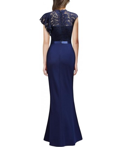 Women's Elegant Floral Lace Ruffle Design Bridesmaid Formal Maxi Dress A-navy Blue $18.90 Dresses