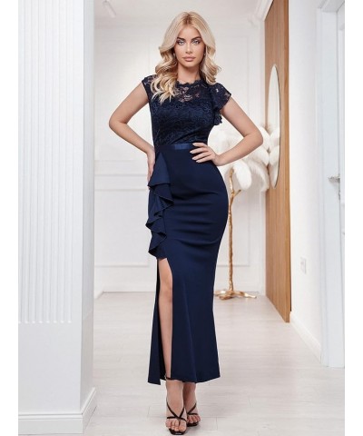 Women's Elegant Floral Lace Ruffle Design Bridesmaid Formal Maxi Dress A-navy Blue $18.90 Dresses