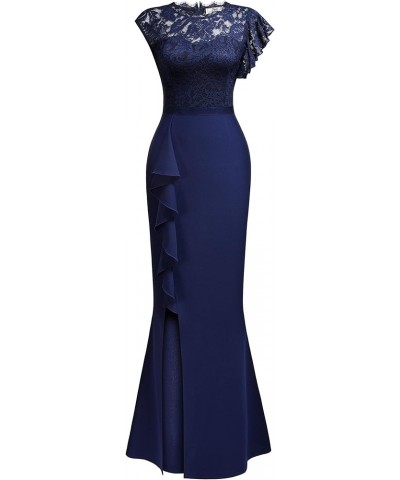 Women's Elegant Floral Lace Ruffle Design Bridesmaid Formal Maxi Dress A-navy Blue $18.90 Dresses