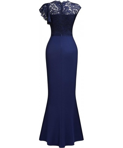 Women's Elegant Floral Lace Ruffle Design Bridesmaid Formal Maxi Dress A-navy Blue $18.90 Dresses