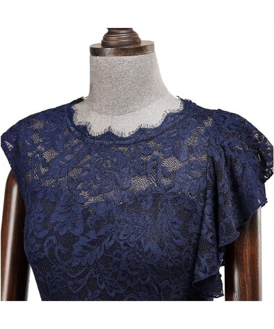 Women's Elegant Floral Lace Ruffle Design Bridesmaid Formal Maxi Dress A-navy Blue $18.90 Dresses