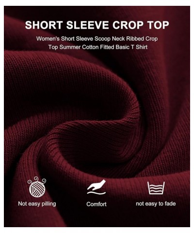 Women's Short Sleeve Crop Top Square Neck Ribbed Silm Baby Tee Summer Fitted Basic T Shirts Burgundy $10.39 T-Shirts