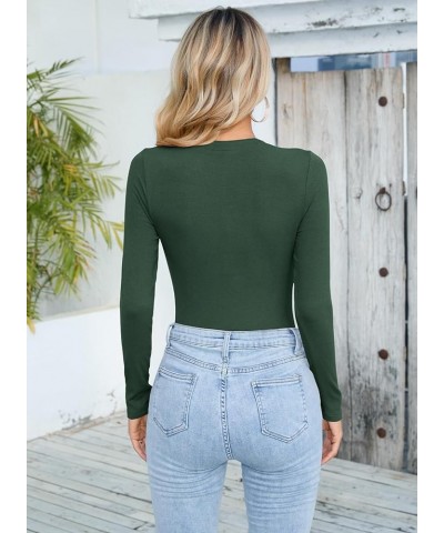 Women's Zipper Sexy V Neck Sleeveless Long Sleeve Ribbed Slimming Basic Bodysuit Tops T Shirts Grey Green $11.93 Bodysuits