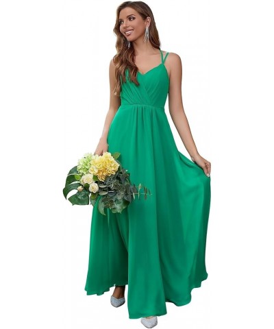 Chiffon Bridesmaid Dresses for Women Long A Line Pleated V Neck Formal Evening Party Gown Emerald Green $35.94 Dresses