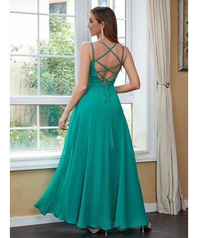 Chiffon Bridesmaid Dresses for Women Long A Line Pleated V Neck Formal Evening Party Gown Emerald Green $35.94 Dresses