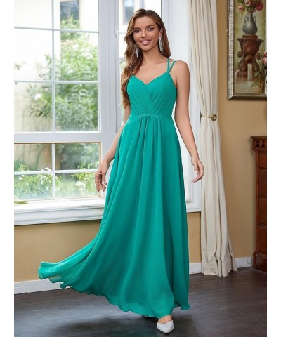 Chiffon Bridesmaid Dresses for Women Long A Line Pleated V Neck Formal Evening Party Gown Emerald Green $35.94 Dresses