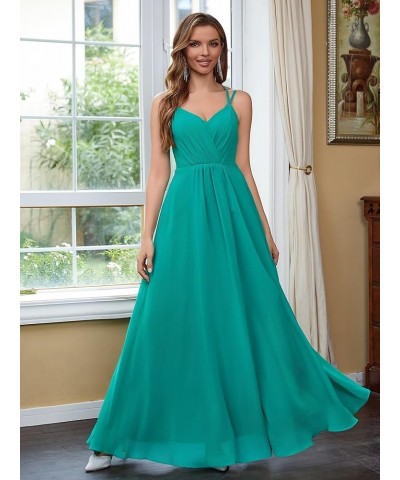 Chiffon Bridesmaid Dresses for Women Long A Line Pleated V Neck Formal Evening Party Gown Emerald Green $35.94 Dresses