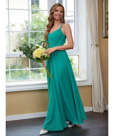 Chiffon Bridesmaid Dresses for Women Long A Line Pleated V Neck Formal Evening Party Gown Emerald Green $35.94 Dresses