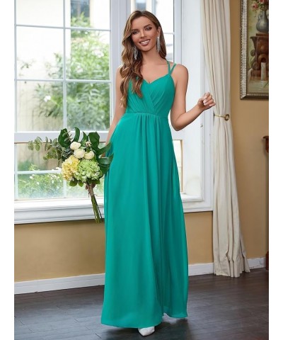 Chiffon Bridesmaid Dresses for Women Long A Line Pleated V Neck Formal Evening Party Gown Emerald Green $35.94 Dresses