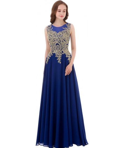 Gold Lace A Line Long Chiffon Women Formal Corset Prom Evening Dresses Royal Blue $38.85 Dresses