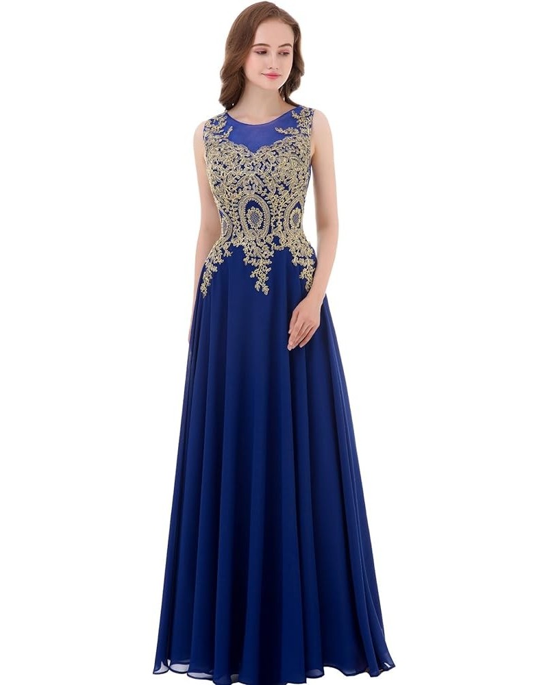 Gold Lace A Line Long Chiffon Women Formal Corset Prom Evening Dresses Royal Blue $38.85 Dresses