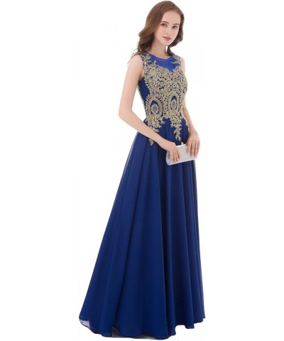 Gold Lace A Line Long Chiffon Women Formal Corset Prom Evening Dresses Royal Blue $38.85 Dresses